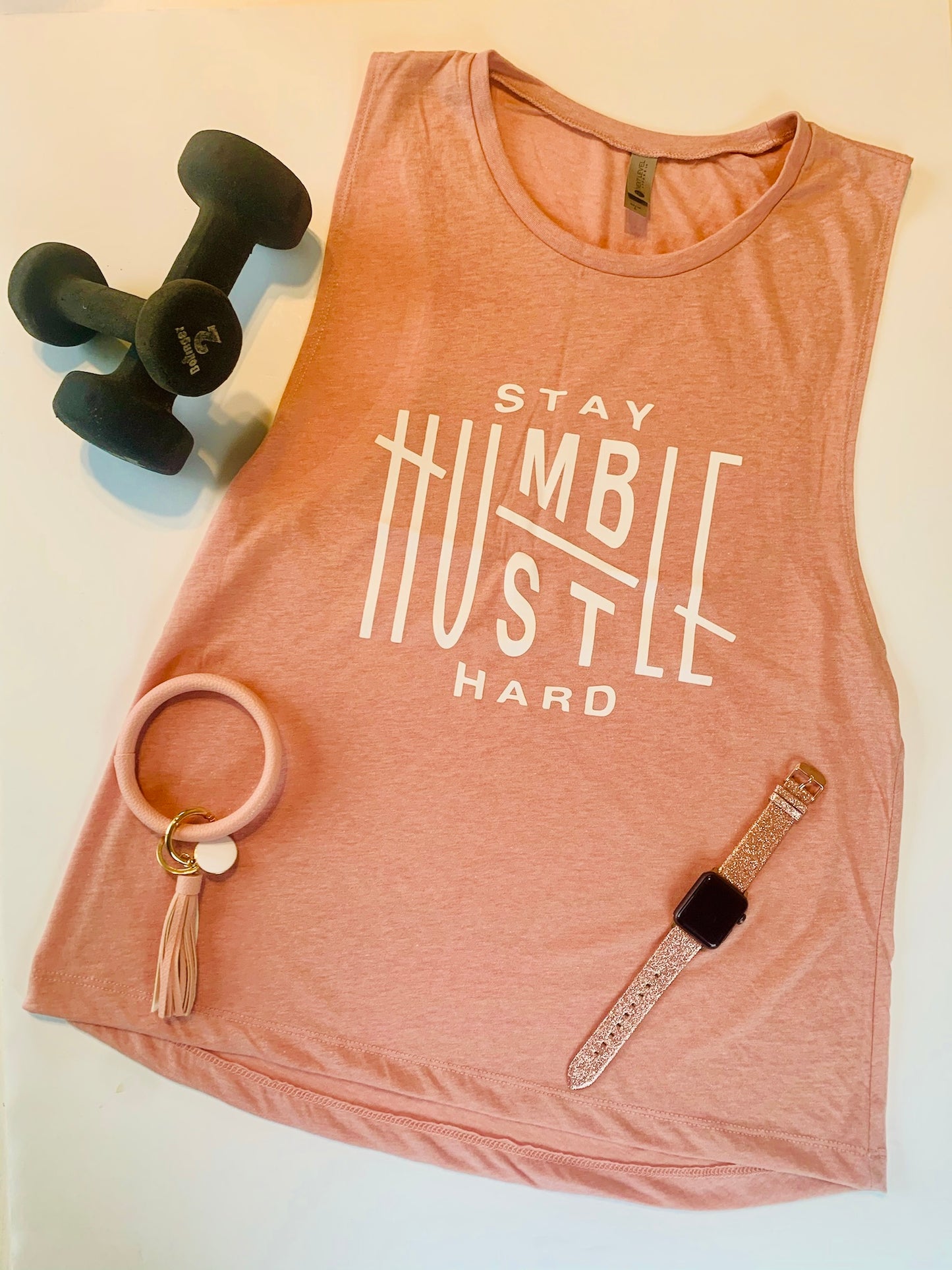 Stay Humble Hustle Hard Muscle Tank - Desert Pink