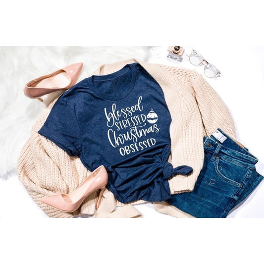 Blessed Stressed Christmas Obsessed Graphic Tee