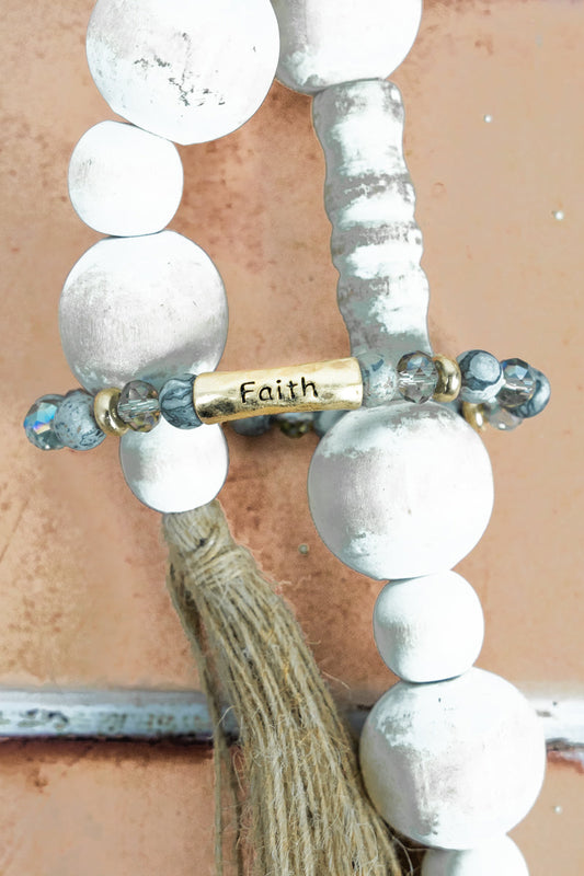 Goldtone Faith Black Semi-Precious & Glass Bracelet