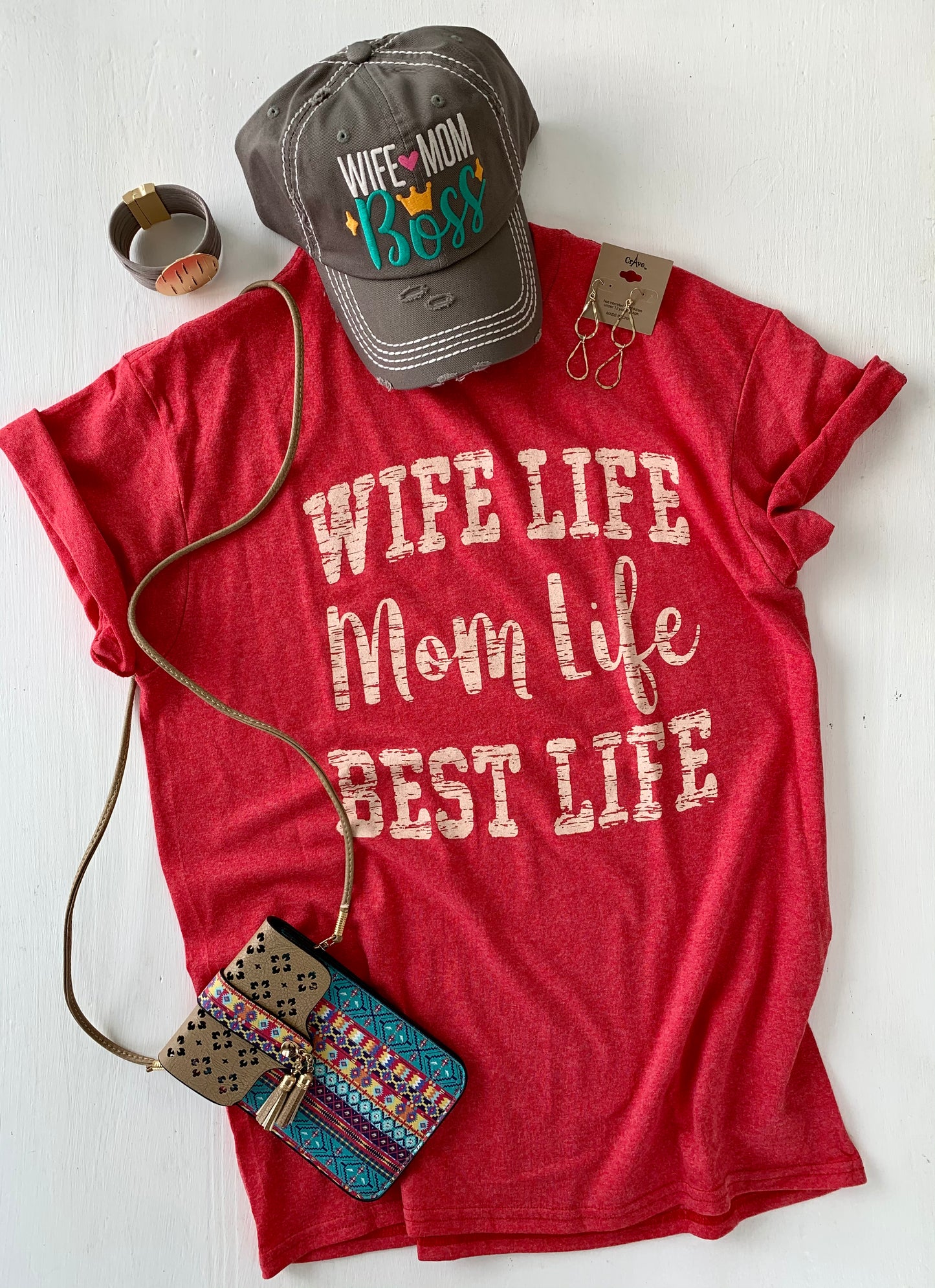 Graphic Tee - Wife Life Mom Life Best Life - Vintage Red