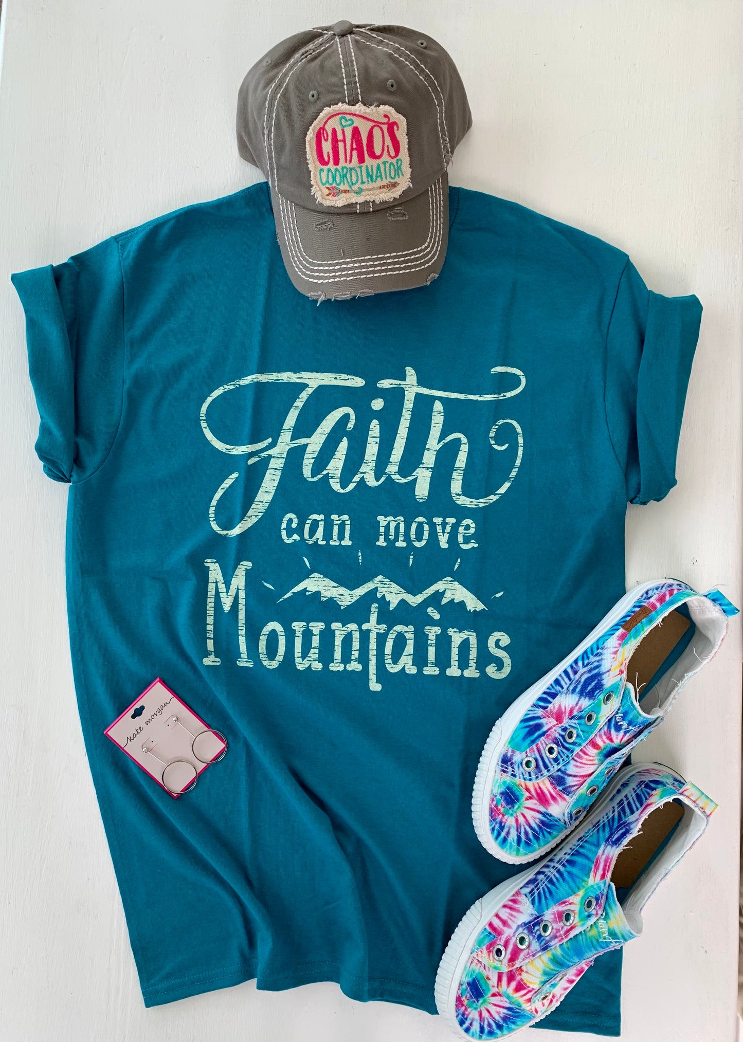 Graphic Tee - Faith Can Move Mountains - Teal