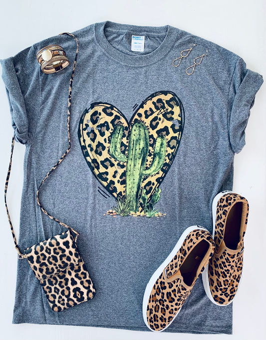 Graphic Tee - Leopard Heart Cactus - Charcoal