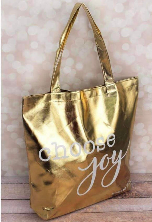 Metallic Gold "Choose Joy" Tote Bag