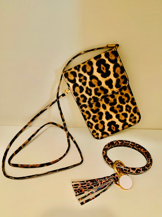 Beige Leopard Print Cell Phone Crossbody