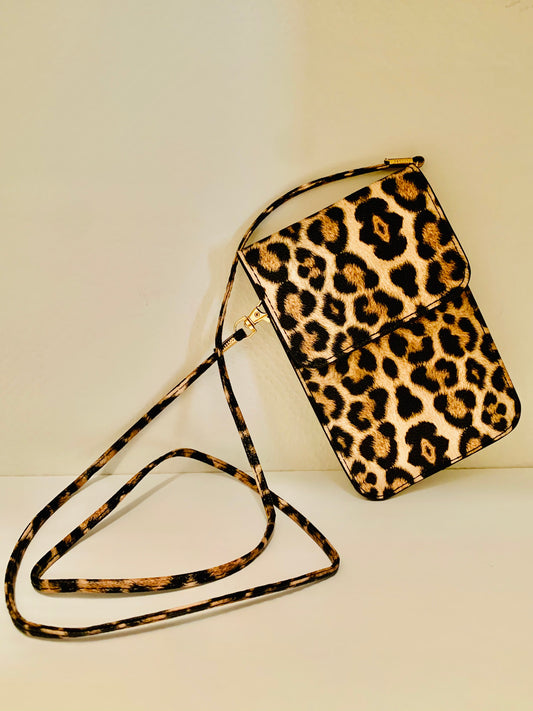 Beige Leopard Print Cell Phone Crossbody