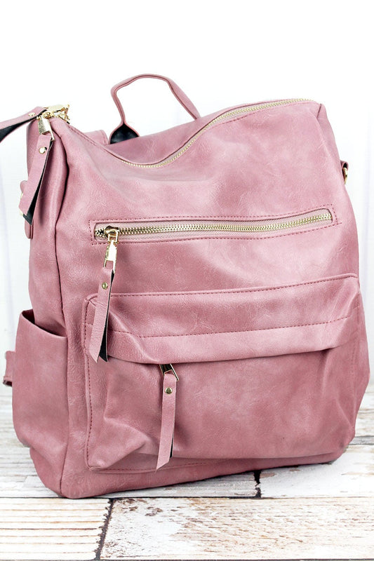 Rose Faux Leather Backpack Tote