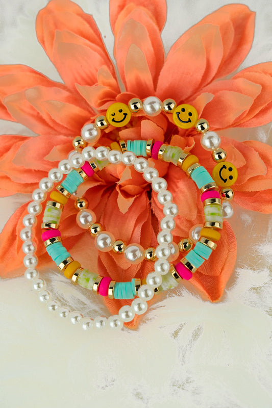 Happy Vibes Pearl Hot Pink Beaded Bracelet Set