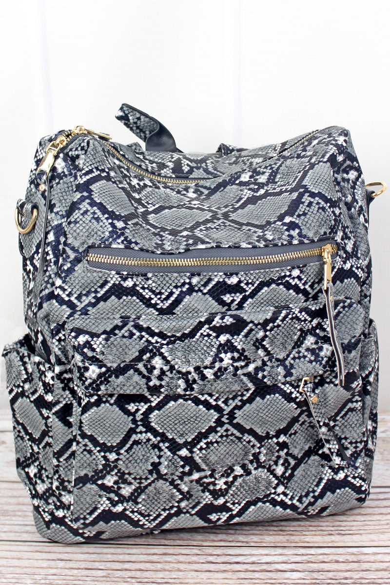 Black Snakeskin Backpack Tote