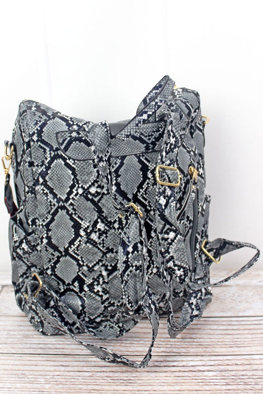 Black Snakeskin Backpack Tote