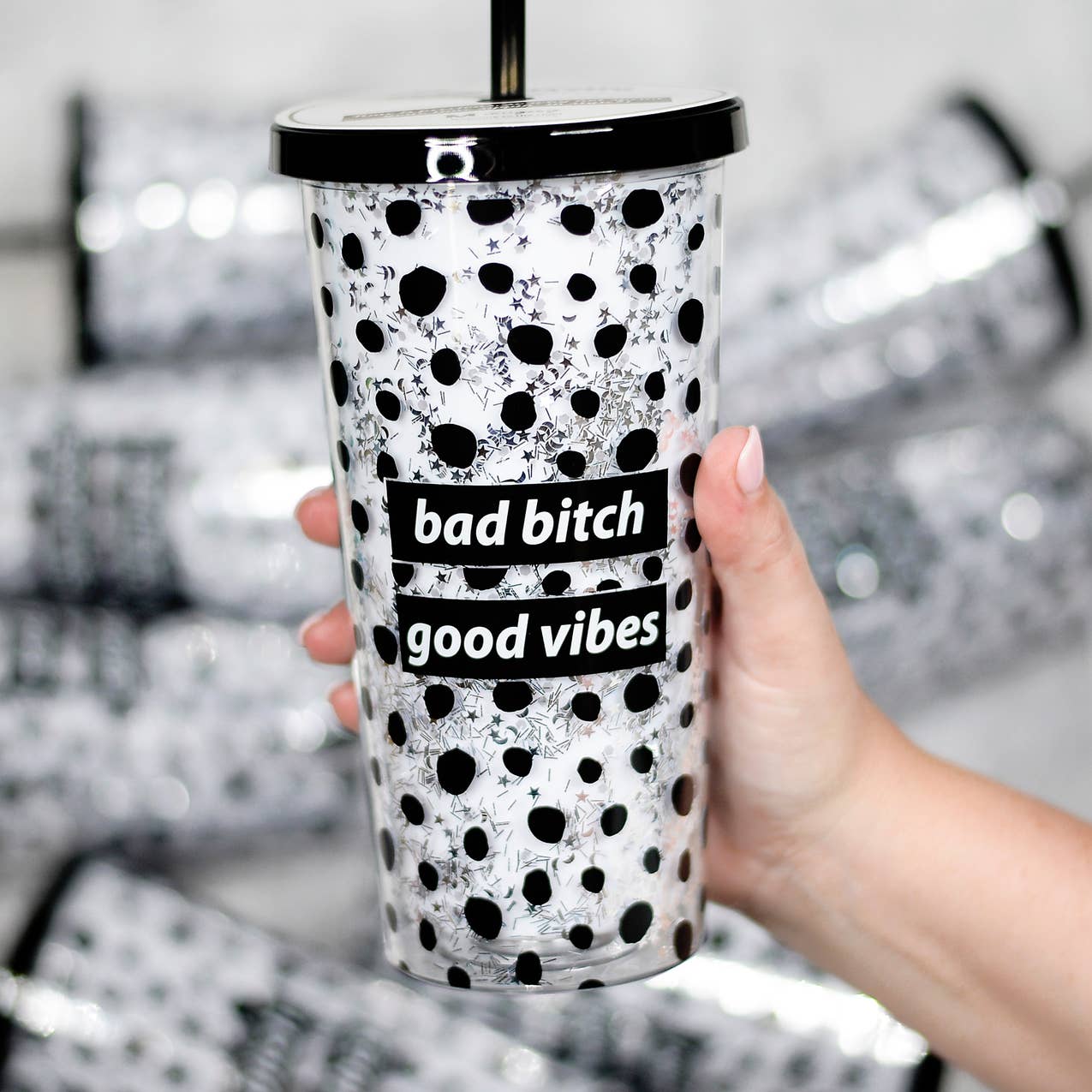 Bad Bitch Good Vibes Tumbler w/ Straw