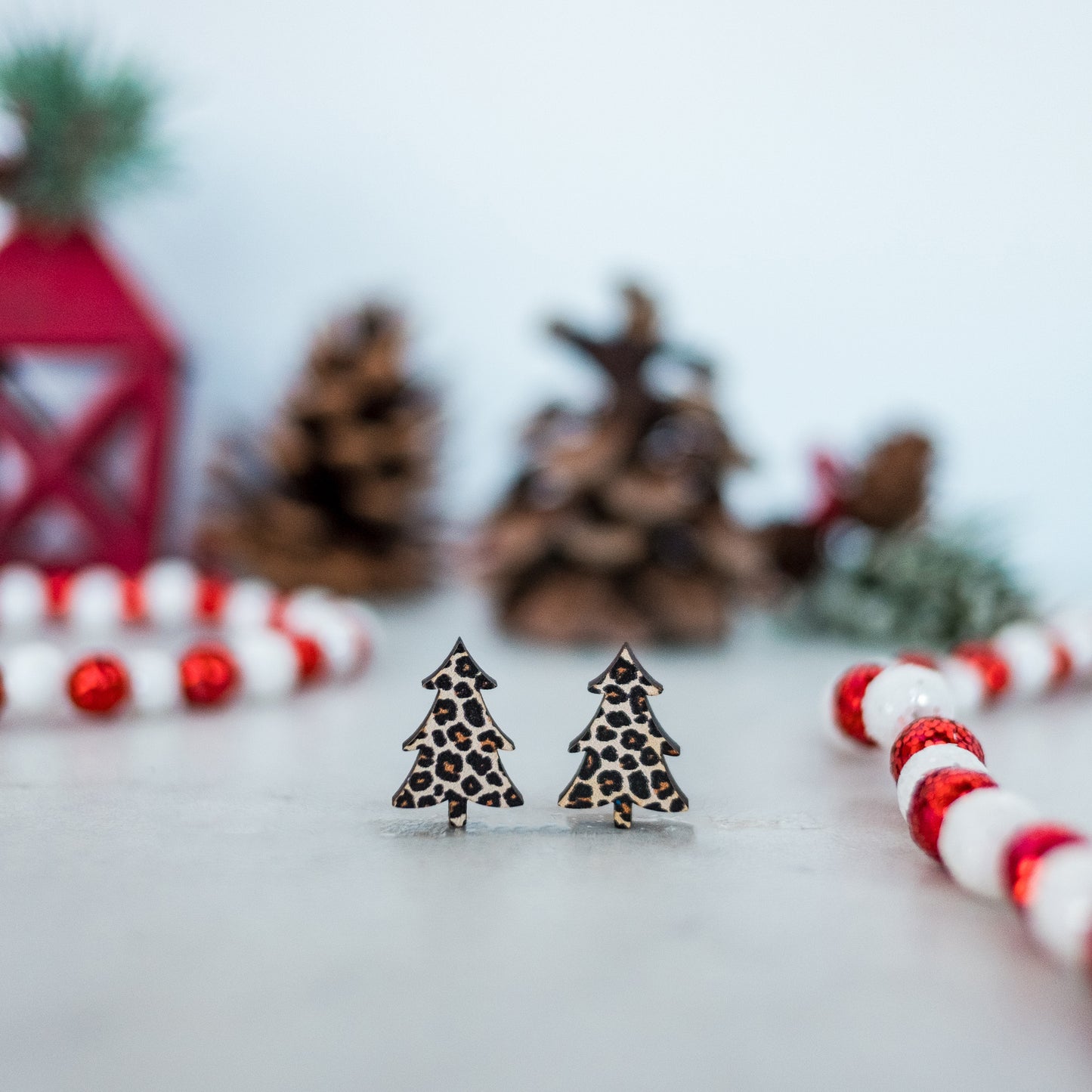 Micro Leopard Christmas Tree Studs - Christmas Holiday Festive Earrings