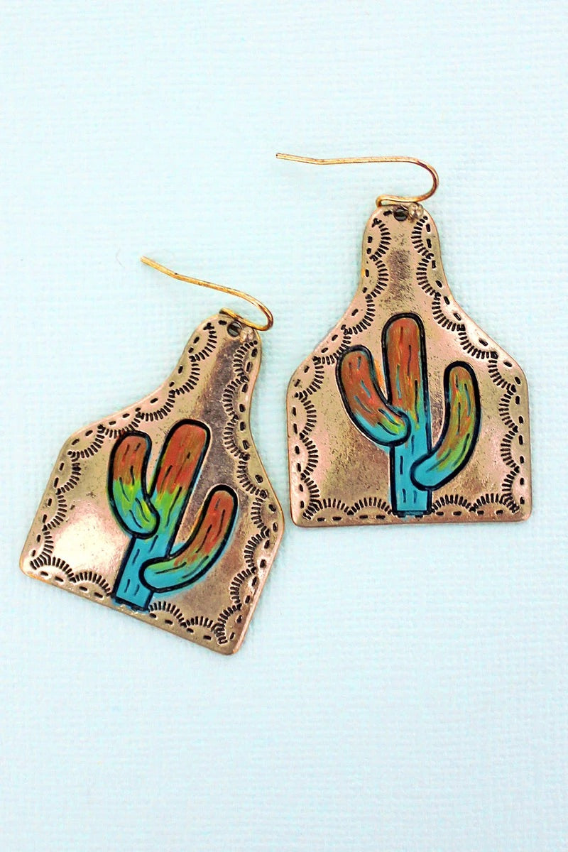 Rainbow Goldtone Cactus Earrings