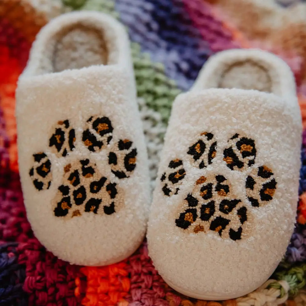 Paw Print Leopard Sherpa Slippers