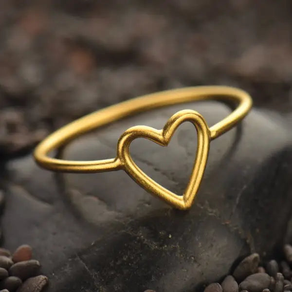 Gold Ring - Open Heart in 24K Gold Plate