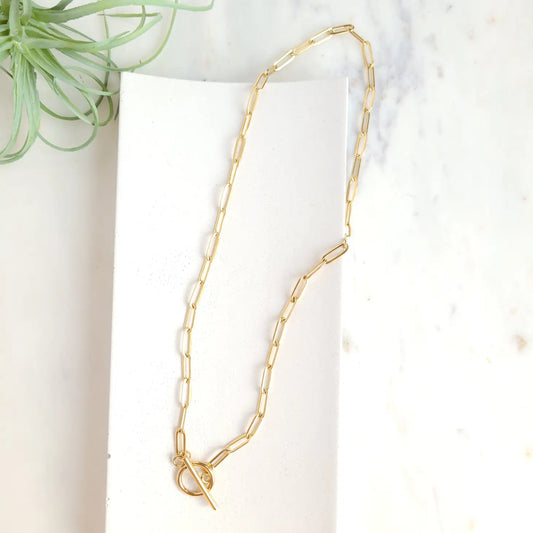 18k Gold Plated Paper Clip Chain with Toggle Clasp