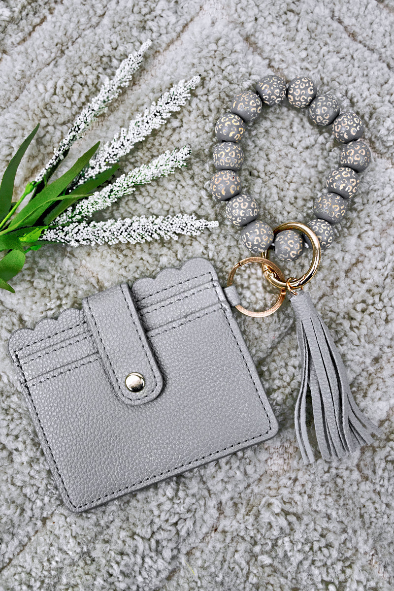 Gray & Tan Leopard Beaded Wallet