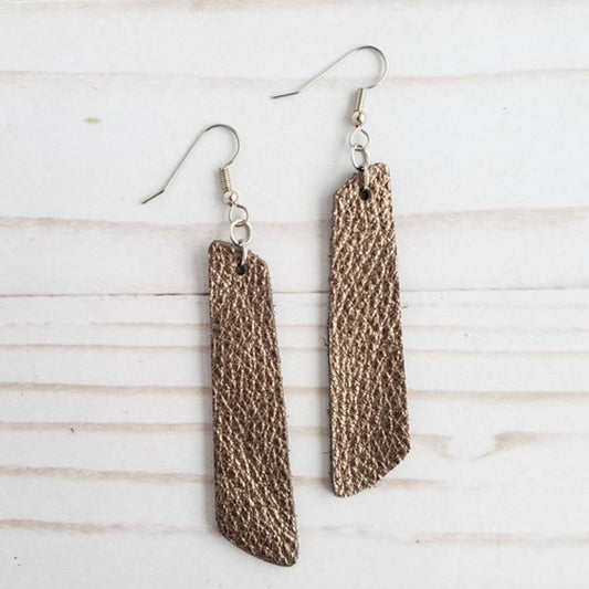 Metallic Pewter Leather Bar Earrings