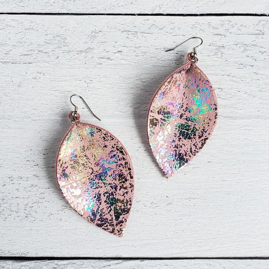 Pink Mermaid Pinched Leather Earrings