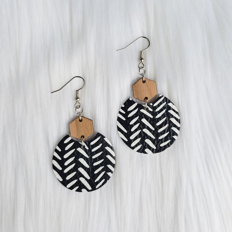 Black Chevron Semi Circle Leather Earrings