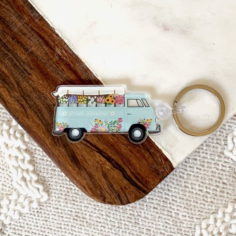 Flower Truck Keychain 2.5x1 in.