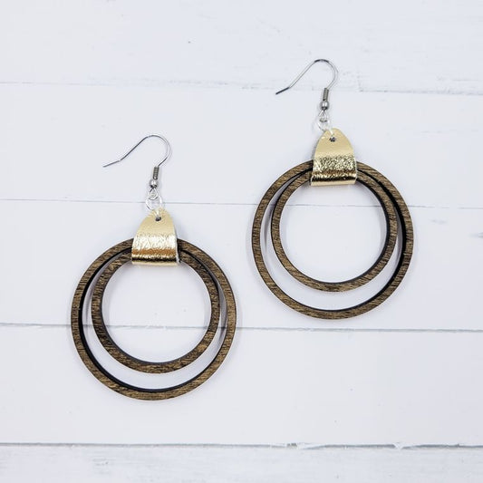 Medium Walnut Stained Wooden Hoop Earrings