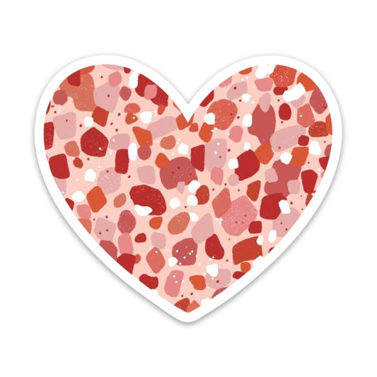 Pink Terrazzo Heart Sticker 2.75x2.5in.