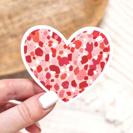 Pink Terrazzo Heart Sticker 2.75x2.5in.