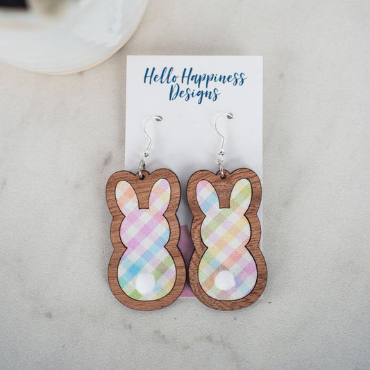 Spring Plaid Easter Bunny Inset Dangles