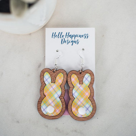 Yellow Plaid Easter Bunny Inset Dangles