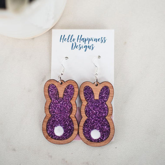 Purple Glitter Easter Bunny Inset Dangles