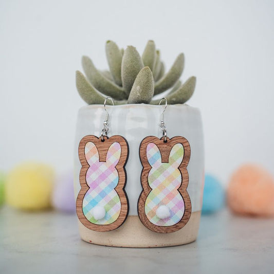 Spring Plaid Easter Bunny Inset Dangles