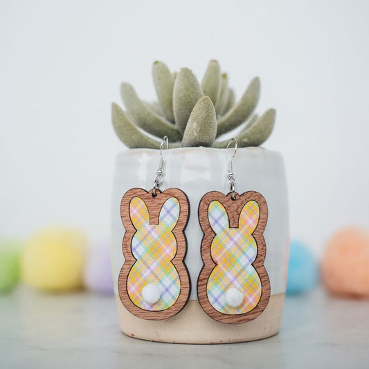 Yellow Plaid Easter Bunny Inset Dangles