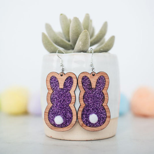 Purple Glitter Easter Bunny Inset Dangles