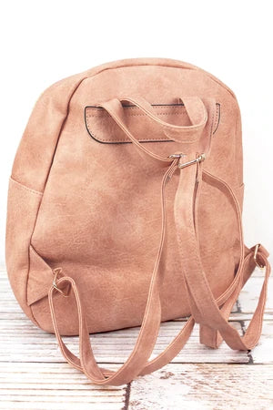 Peach Faux Leather Fashion Backpack