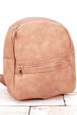 Peach Faux Leather Fashion Backpack